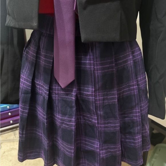 Purple Plaid Skirt and Black Blazer with Tie - Picture 3 of 3